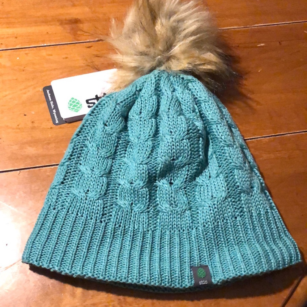 Stio Teal Kids Pom-Pom Beanie